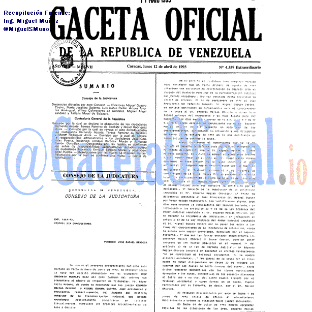 Gaceta Oficial 4559 del 12 Abril 1993