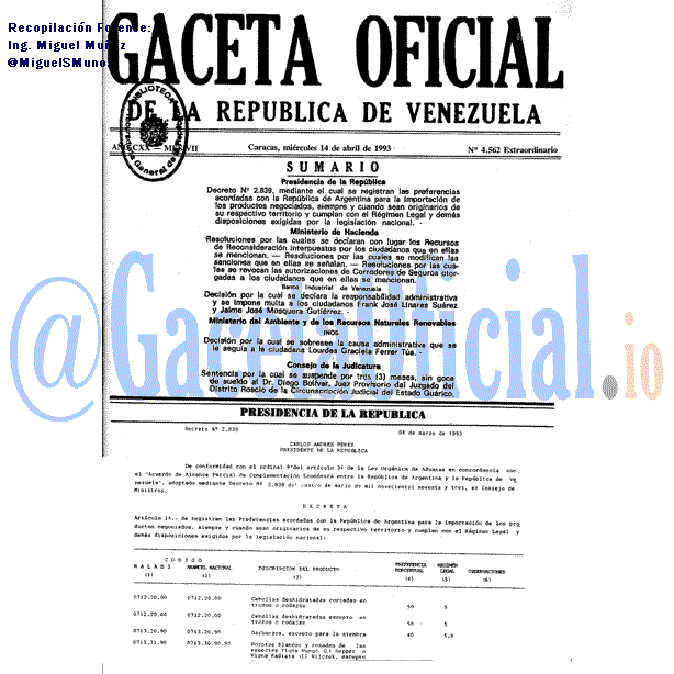 Gaceta Oficial 4562 del 14 Abril 1993