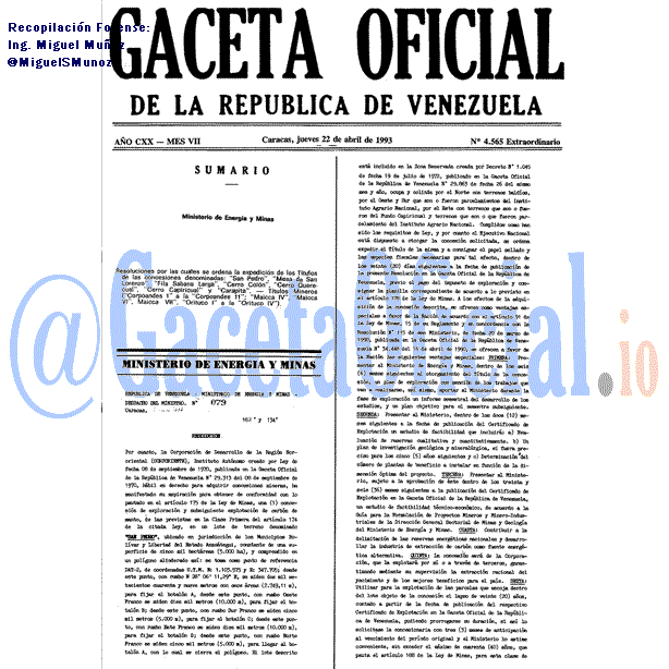 Gaceta Oficial 4565 del 22 Abril 1993