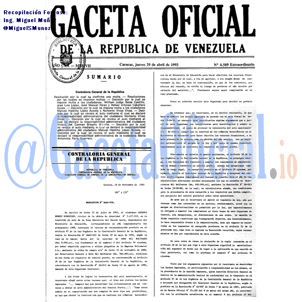 Gaceta Oficial 4569 del 29 Abril 1993