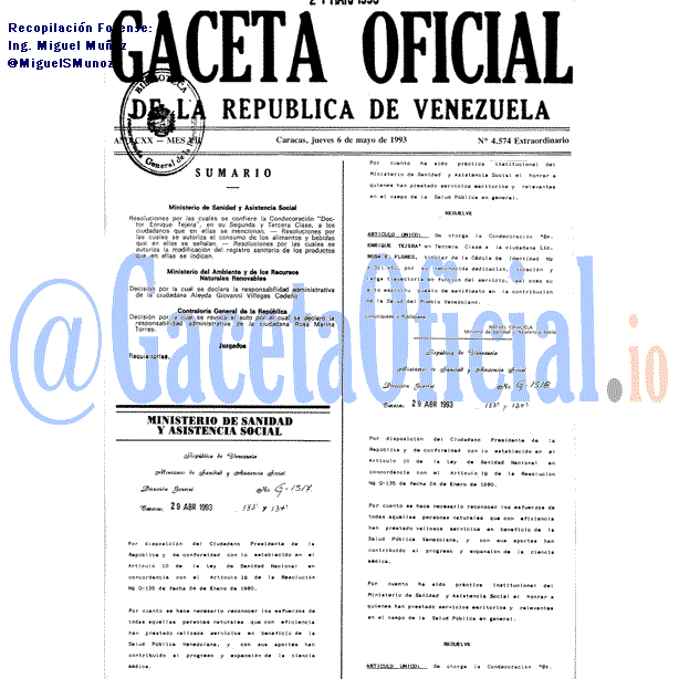 Gaceta Oficial 4574 del 6 Mayo 1993