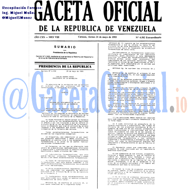 Gaceta Oficial 4582 del 21 Mayo 1993