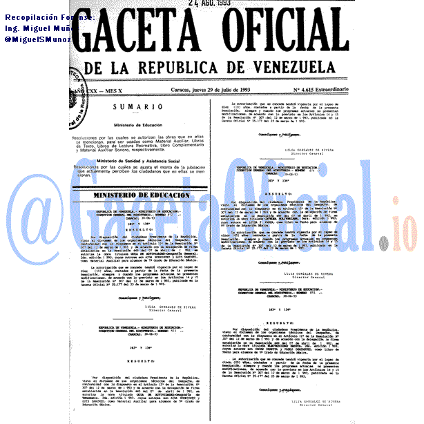 Gaceta Oficial 4615 del 29 Julio 1993