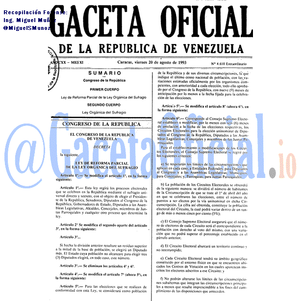 Gaceta Oficial 4618 del 20 Agosto 1993