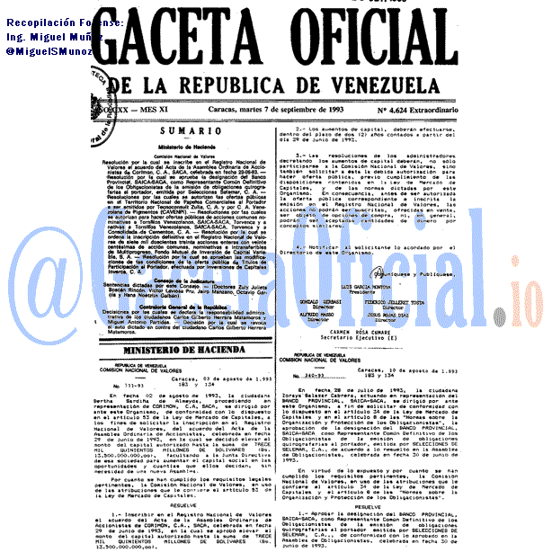 Gaceta Oficial 4624 del 7 Septiembre 1993
