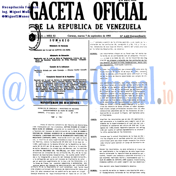Gaceta Oficial 4625 del 7 Septiembre 1993