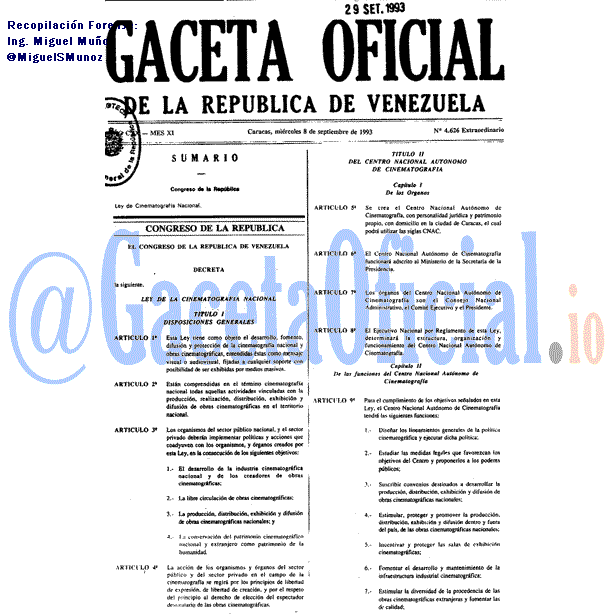 Gaceta Oficial 4626 del 8 Septiembre 1993