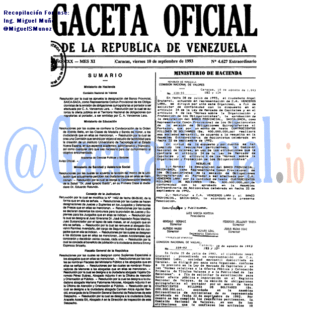 Gaceta Oficial 4627 del 10 Septiembre 1993