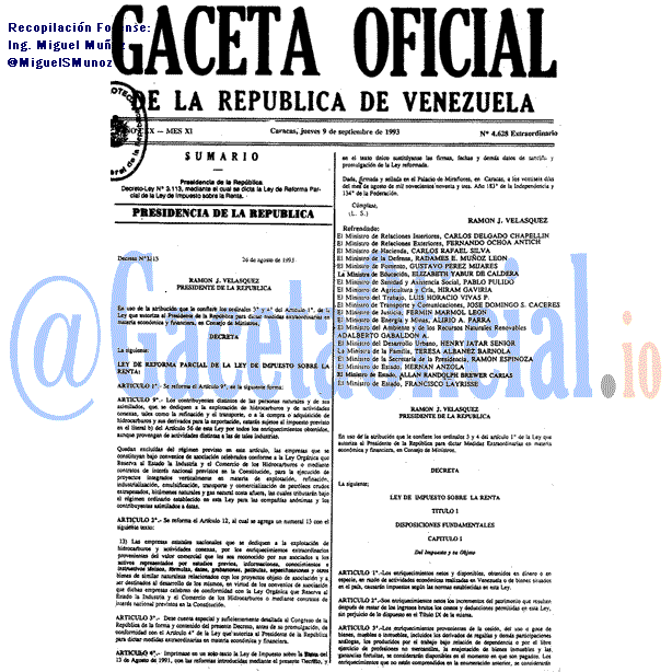 Gaceta Oficial 4628 del 9 Septiembre 1993