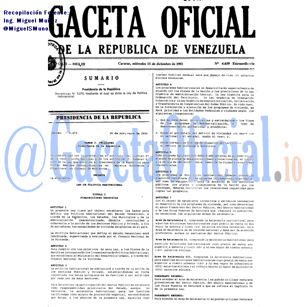Gaceta Oficial 4659 del 15 Diciembre 1993