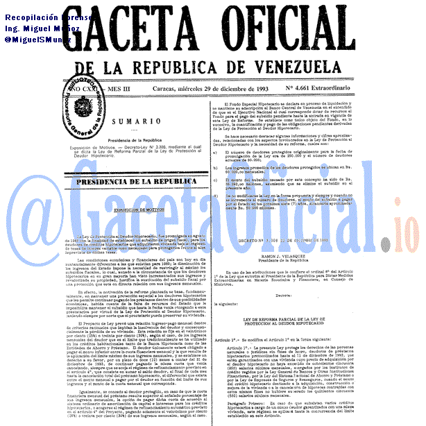 Gaceta Oficial 4661 del 29 Diciembre 1993