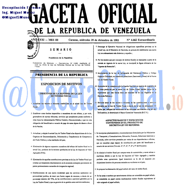 Gaceta Oficial 4662 del 29 Diciembre 1993