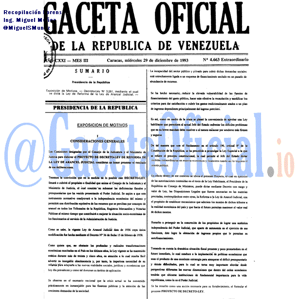 Gaceta Oficial 4663 del 29 Diciembre 1993