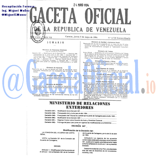 Gaceta Oficial 4720 del 5 Mayo 1994