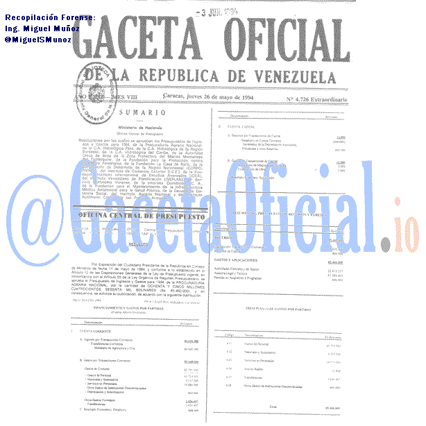 Gaceta Oficial 4726 del 26 Mayo 1994