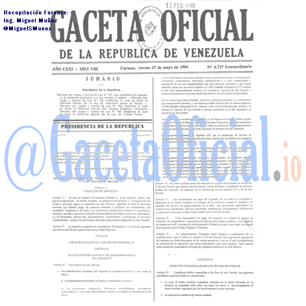 Gaceta Oficial 4727 del 27 Mayo 1994