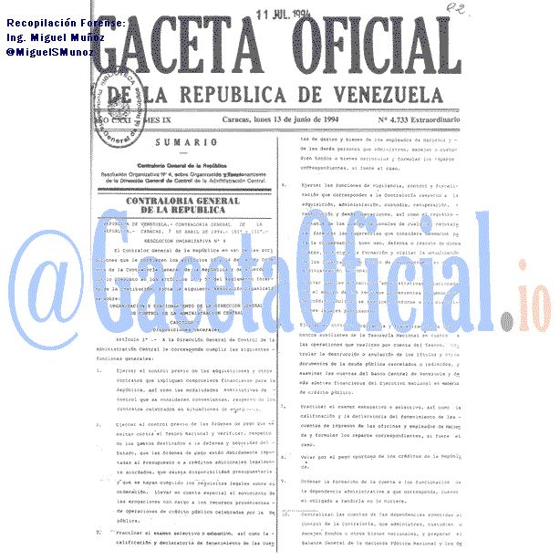 Gaceta Oficial 4733 del 13 Junio 1994
