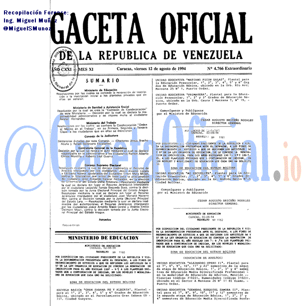 Gaceta Oficial 4766 del 12 Agosto 1994
