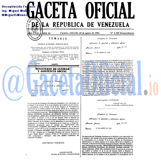 Gaceta Oficial 4769 del 24 Agosto 1994