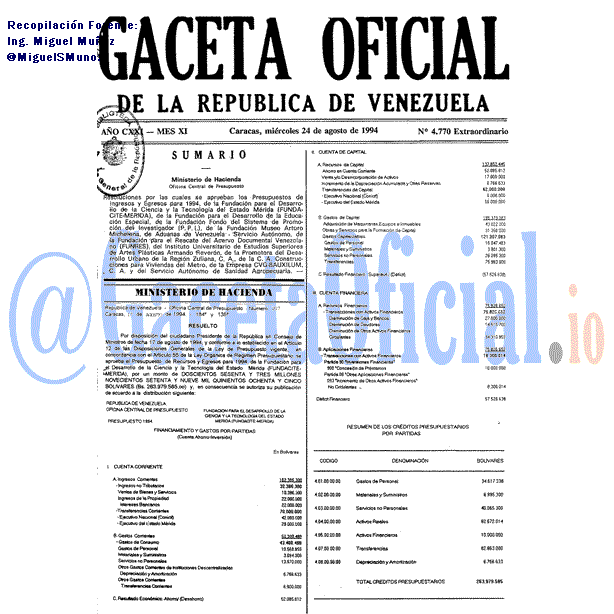 Gaceta Oficial 4770 del 24 Agosto 1994