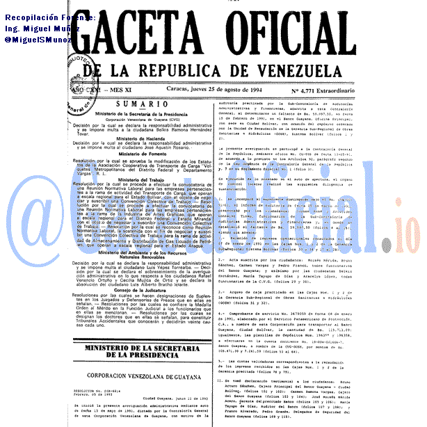 Gaceta Oficial 4771 del 25 Agosto 1994