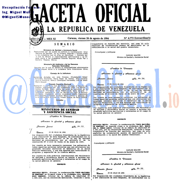Gaceta Oficial 4773 del 26 Agosto 1994