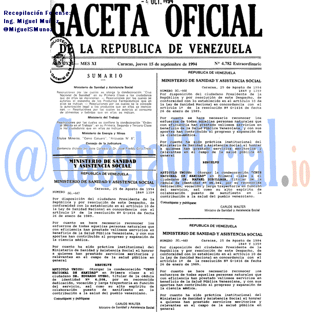 Gaceta Oficial 4782 del 15 Septiembre 1994