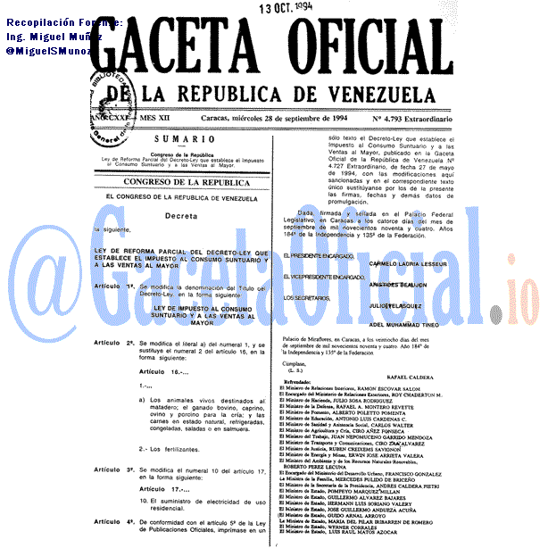 Gaceta Oficial 4793 del 28 Septiembre 1994