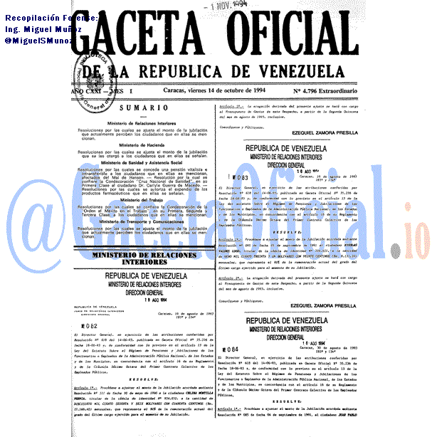 Gaceta Oficial 4796 del 14 Octubre 1994