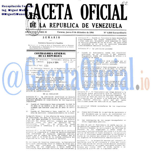 Gaceta Oficial 4810 del 8 Diciembre 1994