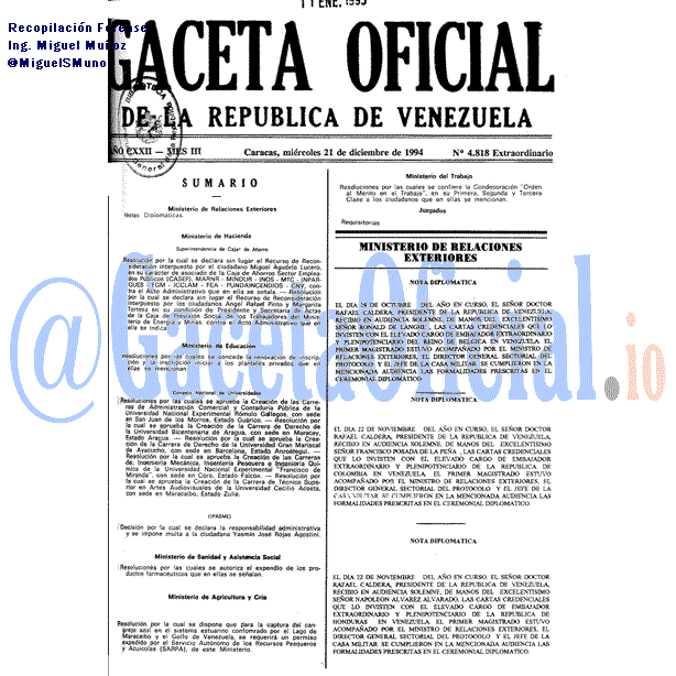Gaceta Oficial 4818 del 21 Diciembre 1994
