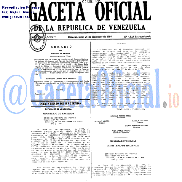 Gaceta Oficial 4823 del 26 Diciembre 1994