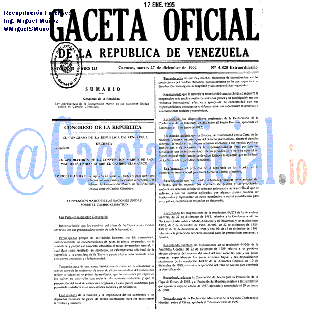 Gaceta Oficial 4825 del 27 Diciembre 1994