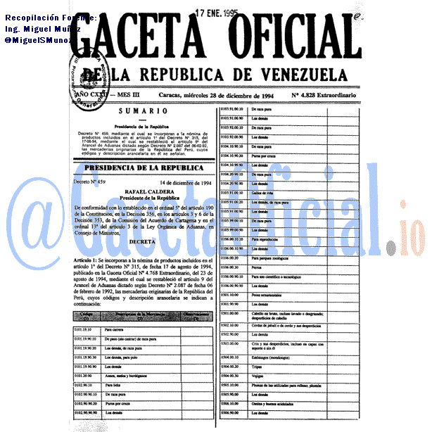 Gaceta Oficial 4828 del 28 Diciembre 1994