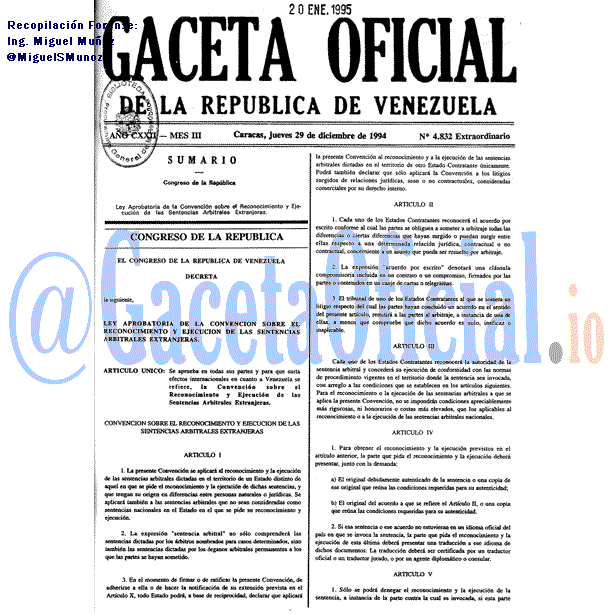 Gaceta Oficial 4832 del 29 Diciembre 1994