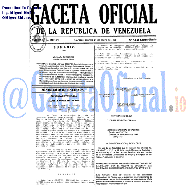 Gaceta Oficial 4845 del 24 Enero 1995