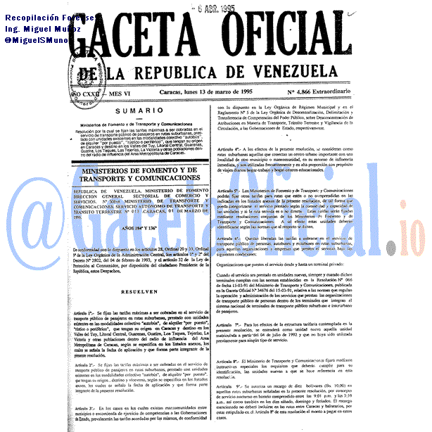 Gaceta Oficial 4866 del 13 Marzo 1995