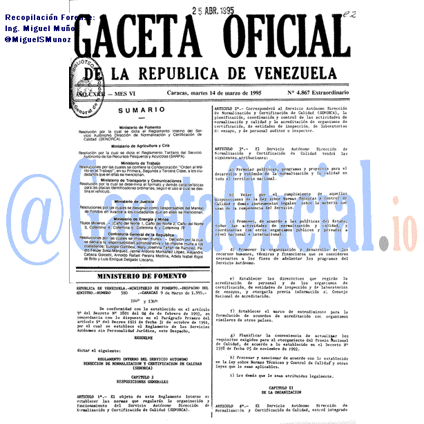 Gaceta Oficial 4867 del 14 Marzo 1995