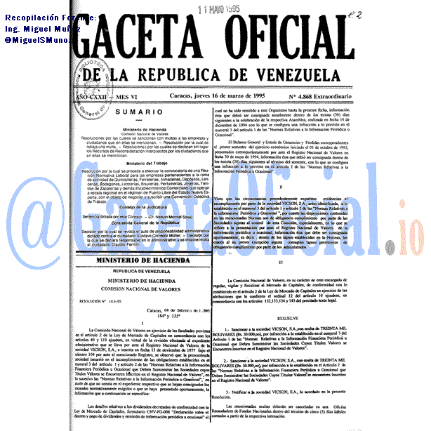 Gaceta Oficial 4868 del 16 Marzo 1995