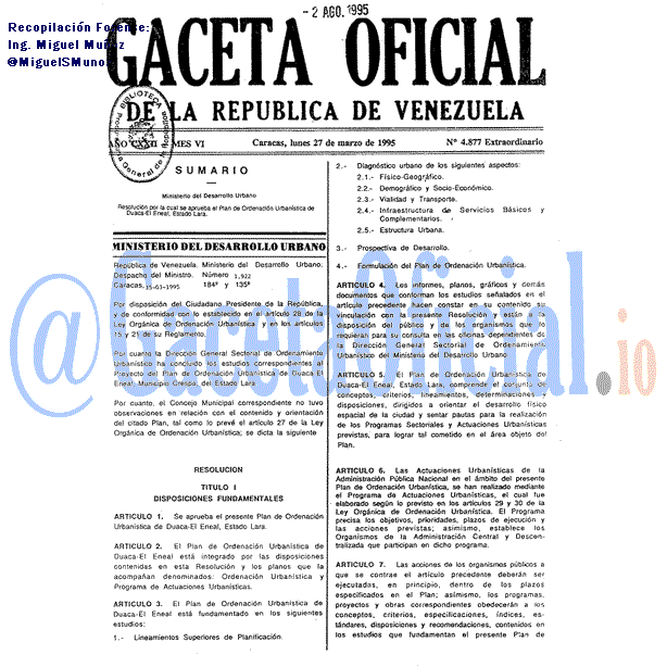 Gaceta Oficial 4877 del 27 Marzo 1995