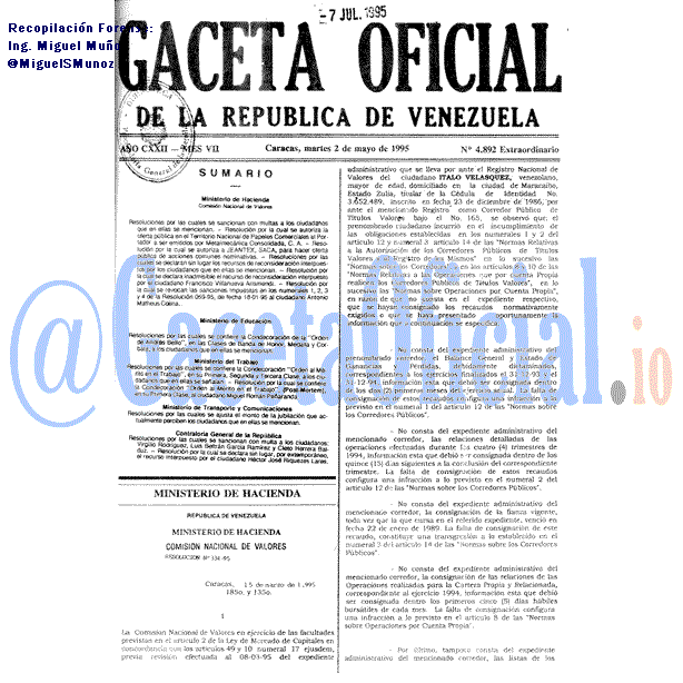 Gaceta Oficial 4892 del 2 Mayo 1995