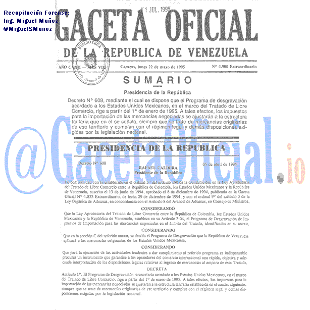 Gaceta Oficial 4900 del 22 Mayo 1995