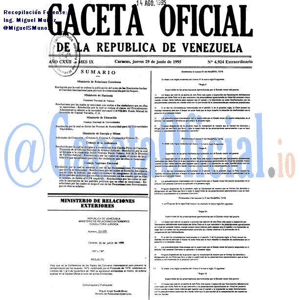 Gaceta Oficial 4924 del 29 Junio 1995