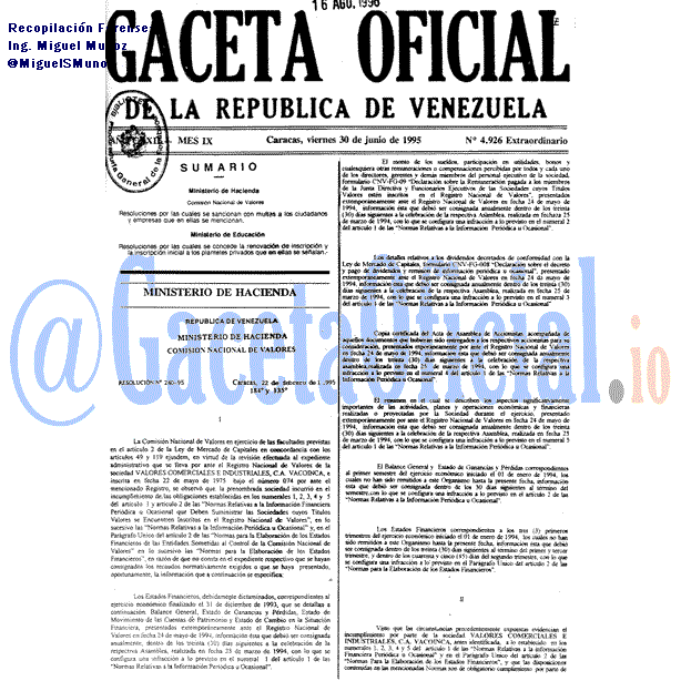 Gaceta Oficial 4926 del 30 Junio 1995