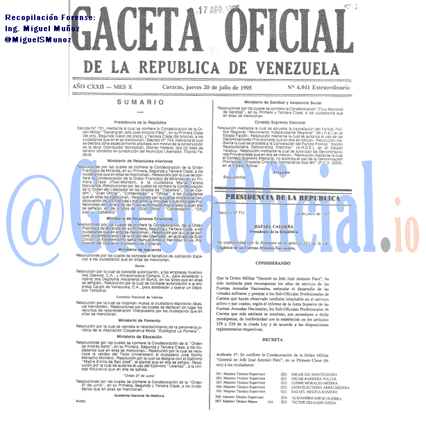 Gaceta Oficial 4941 del 20 Julio 1995