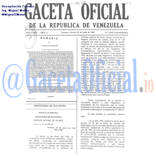 Gaceta Oficial 4942 del 21 Julio 1995