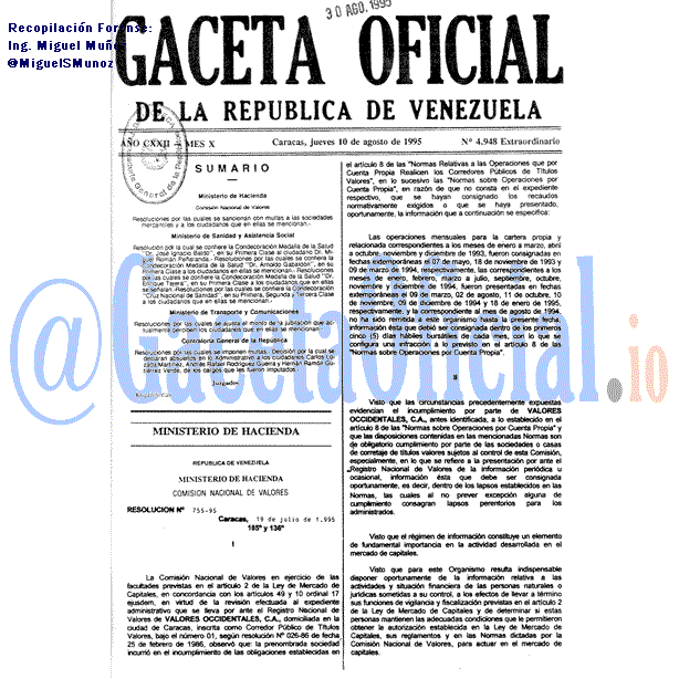 Gaceta Oficial 4948 del 10 Agosto 1995