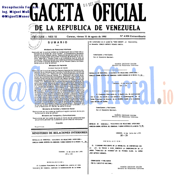 Gaceta Oficial 4950 del 11 Agosto 1995