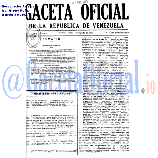 Gaceta Oficial 4951 del 14 Agosto 1995