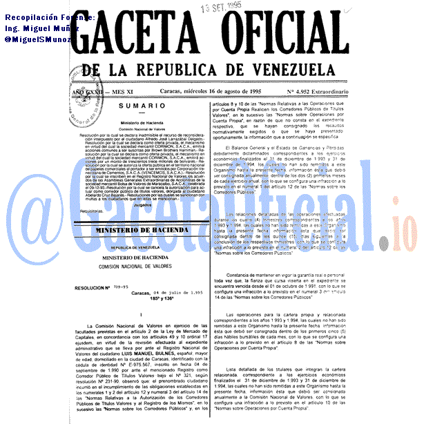 Gaceta Oficial 4952 del 16 Agosto 1995